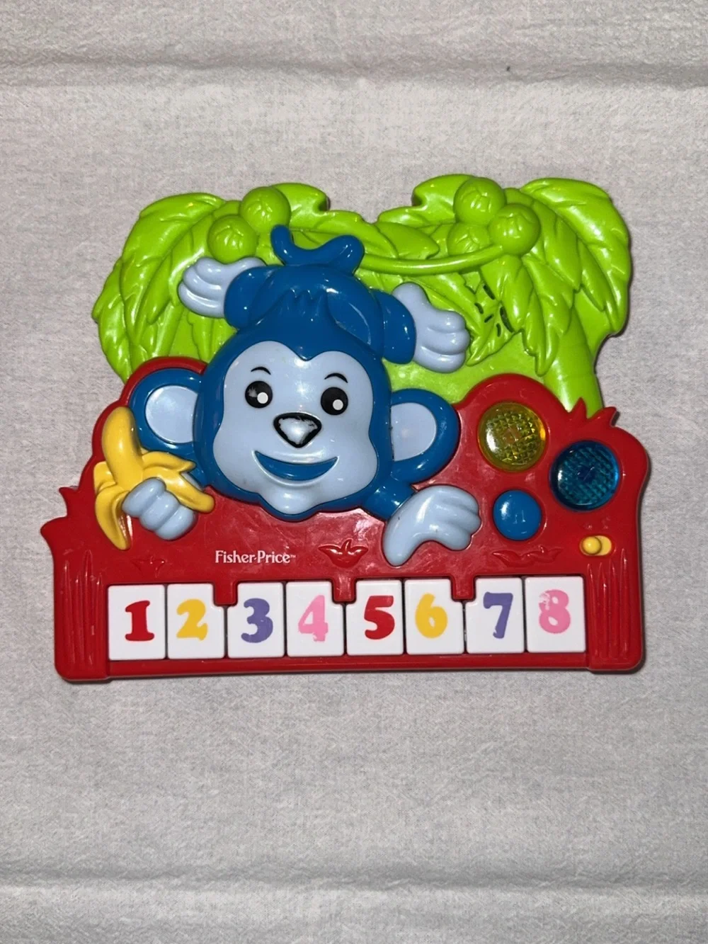 Fisher-Price Blue Monkey Number Piano Toy - Red, Blue & Green Vintage